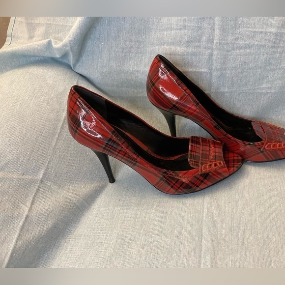 Ralph Lauren Red Heels Plaid Faux Patent Leather-9M - Picture 3 of 11